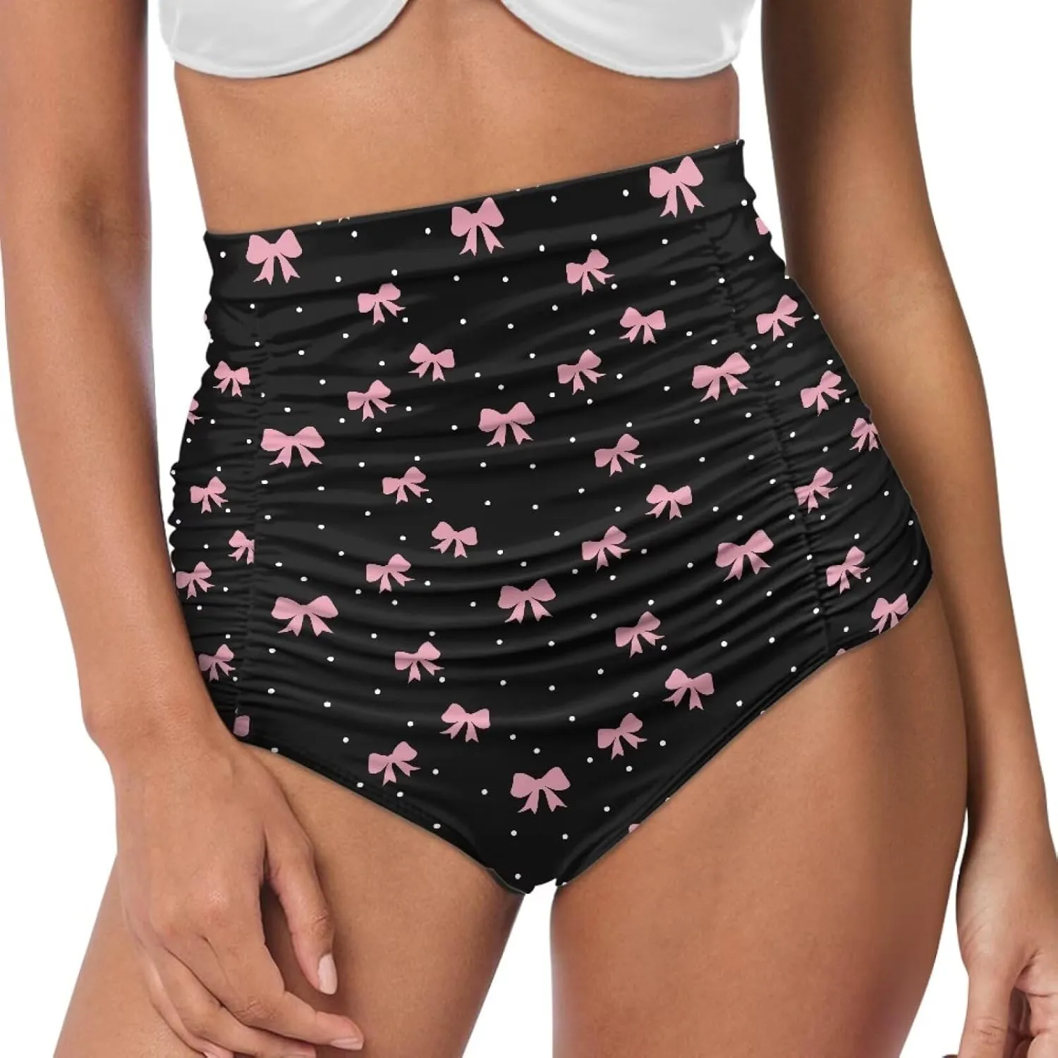 Women's High Waisted Bikinis Bottom Tummy Control Ruched Beach Bathing Suits Shorts for Women Swimsuit Bottoms