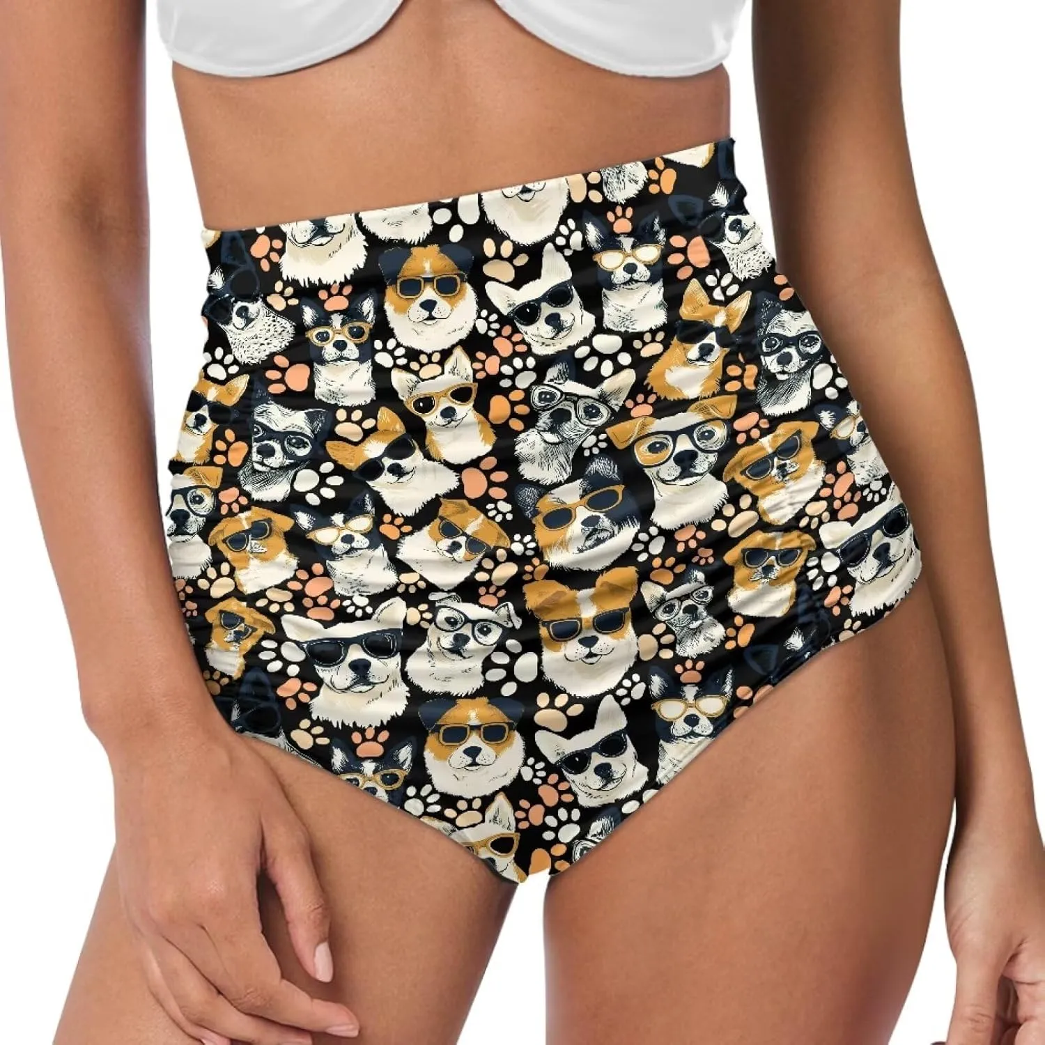 Women's High Waisted Bikinis Bottom Tummy Control Ruched Beach Bathing Suits Shorts for Women Swimsuit Bottoms