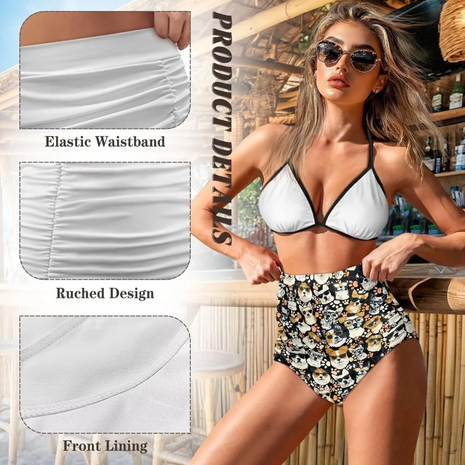 Women's High Waisted Bikinis Bottom Tummy Control Ruched Beach Bathing Suits Shorts for Women Swimsuit Bottoms