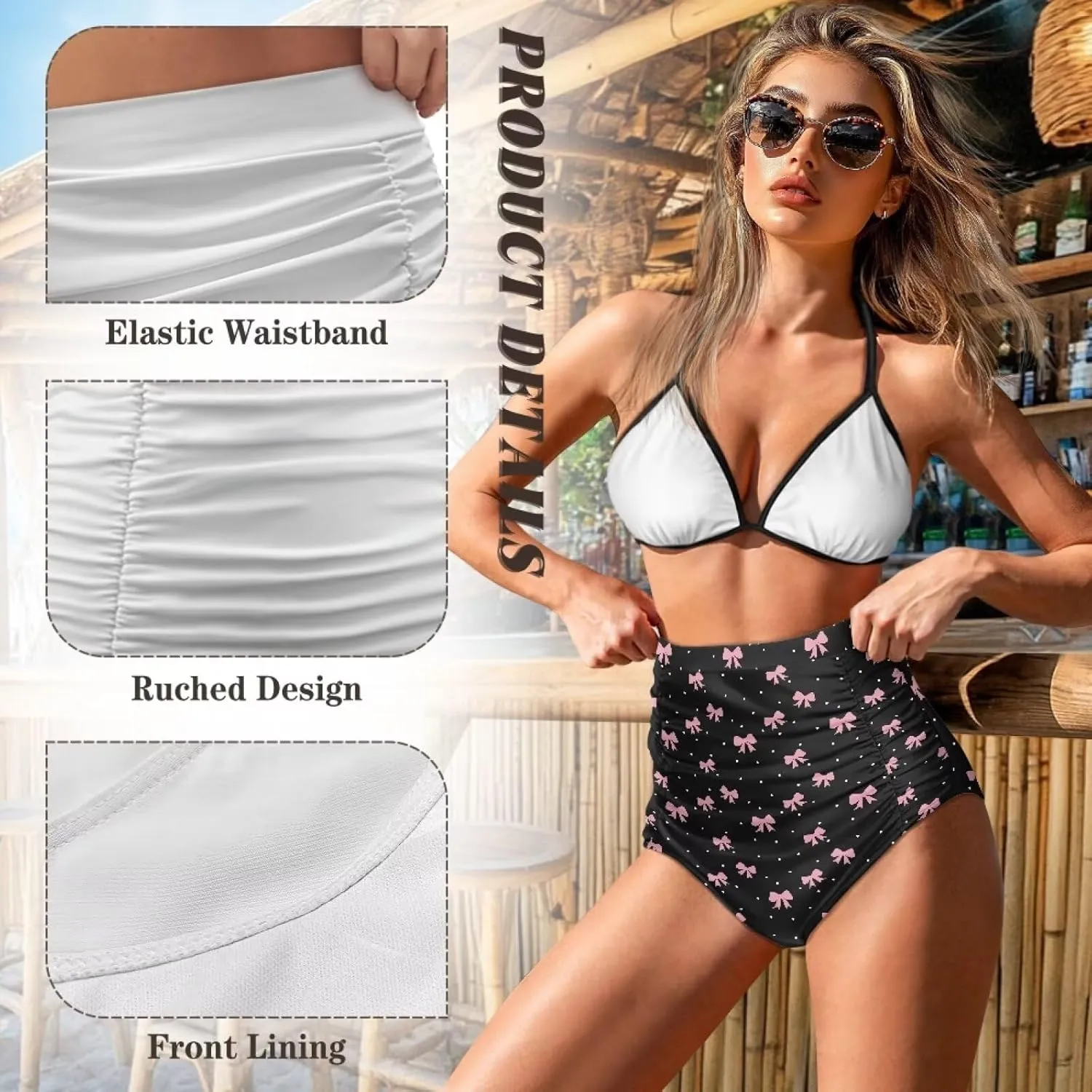 Women's High Waisted Bikinis Bottom Tummy Control Ruched Beach Bathing Suits Shorts for Women Swimsuit Bottoms