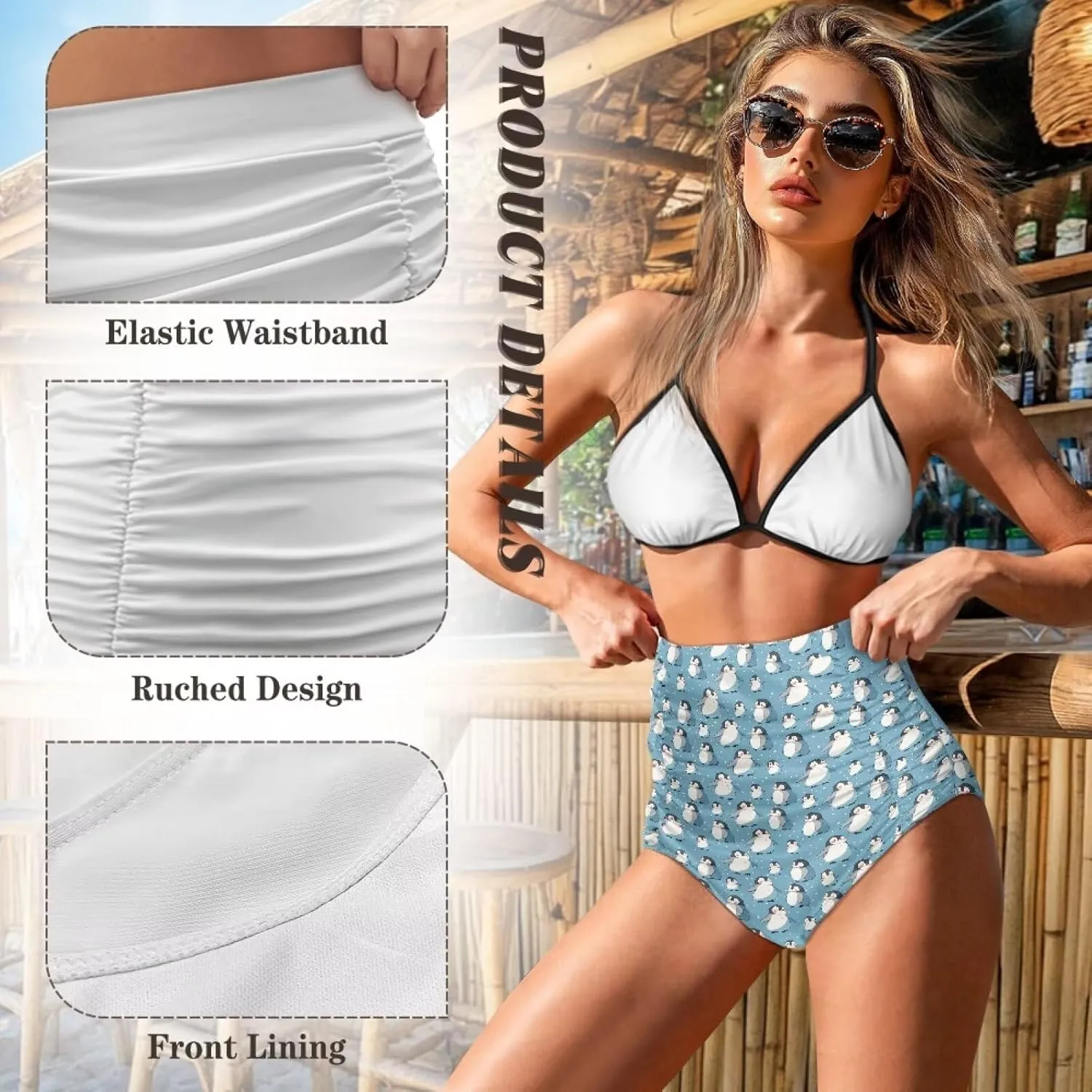 Women's High Waisted Bikinis Bottom Tummy Control Ruched Beach Bathing Suits Shorts for Women Swimsuit Bottoms