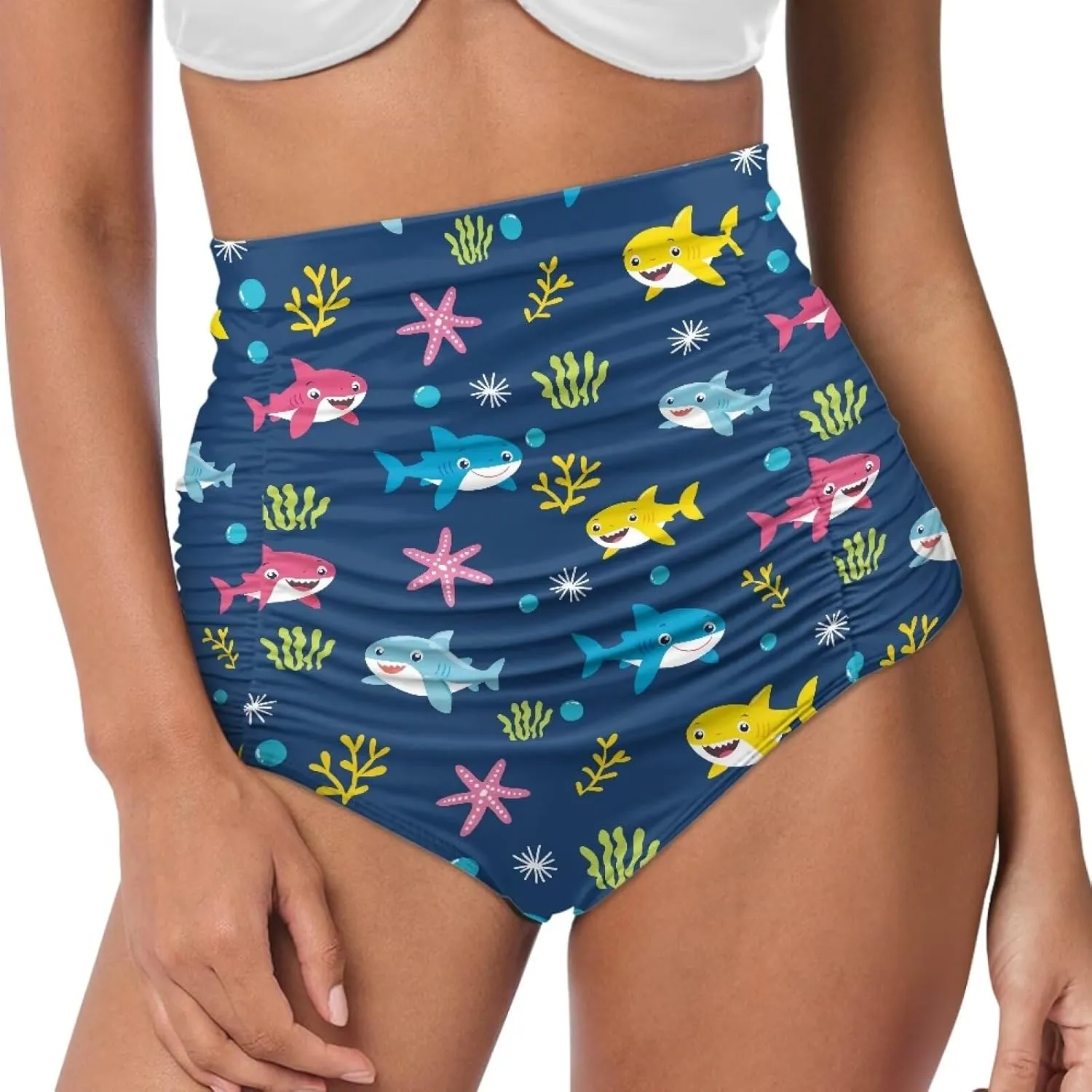 Women's High Waisted Bikinis Bottom Tummy Control Ruched Beach Bathing Suits Shorts for Women Swimsuits Bottoms