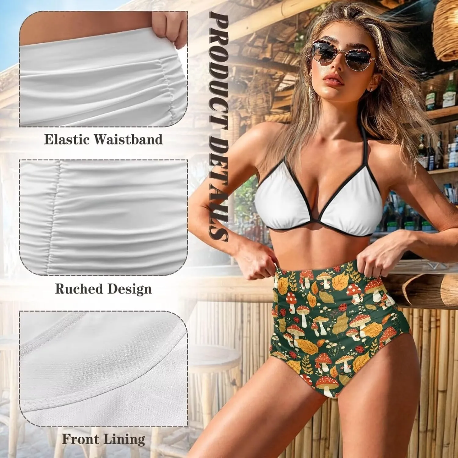 Women's High Waisted Bikinis Bottom Tummy Control Ruched Beach Bathing Suits Shorts for Women Swimsuits Bottoms