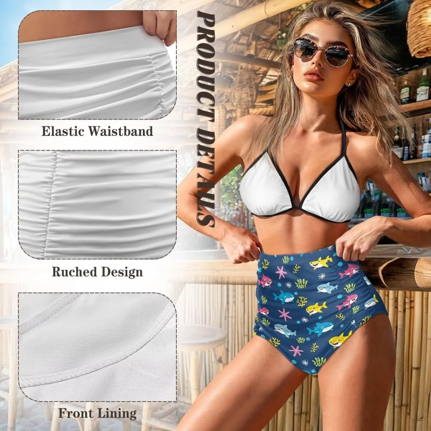 Women's High Waisted Bikinis Bottom Tummy Control Ruched Beach Bathing Suits Shorts for Women Swimsuits Bottoms