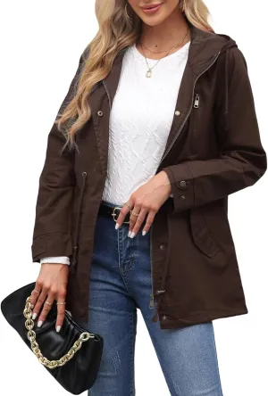 Women's Ligtweight Jackets Anorak Utility Drawstring Waist Hoodie Zip Up Fall Casual Coat with Pockets