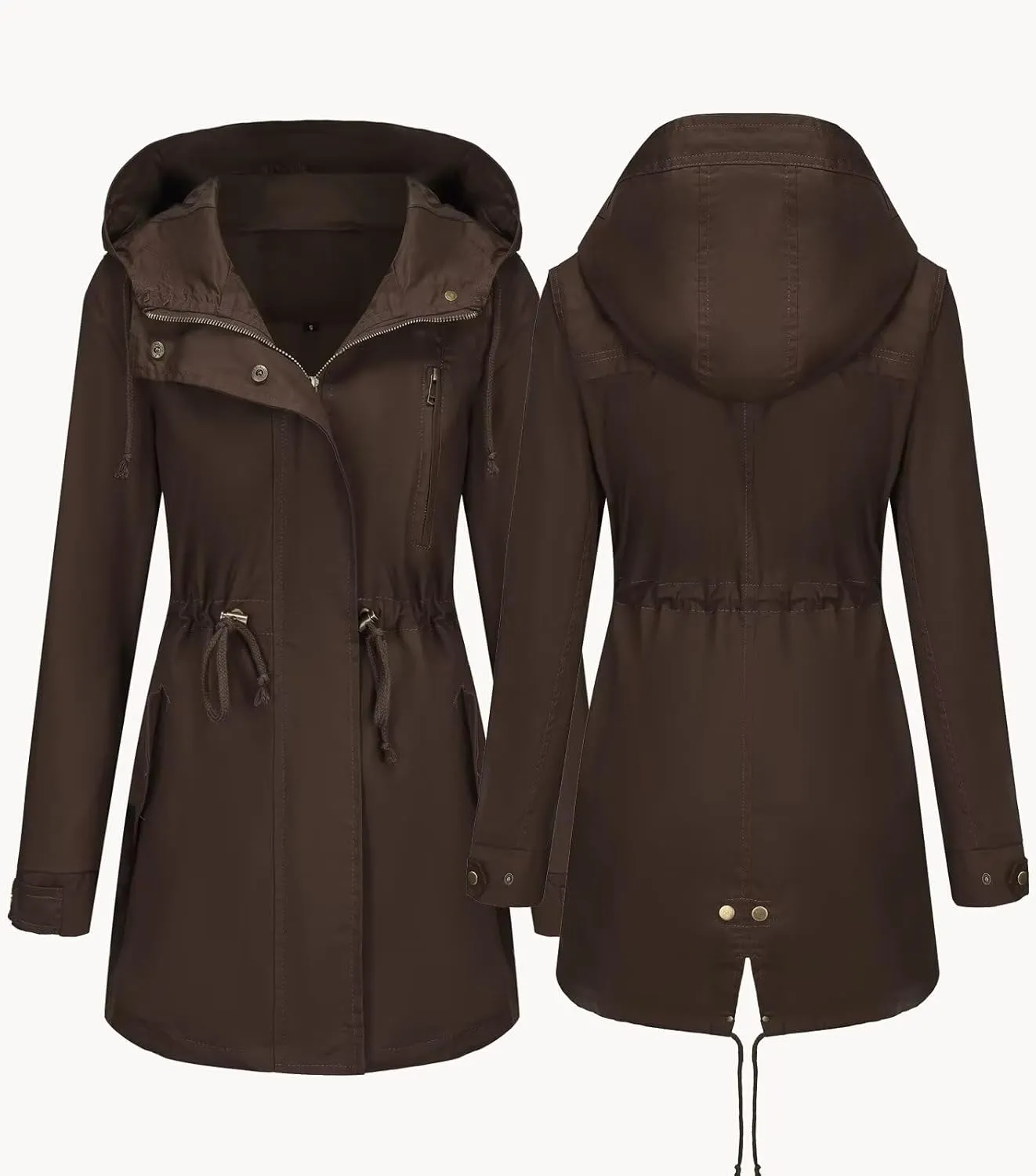 Women's Ligtweight Jackets Anorak Utility Drawstring Waist Hoodie Zip Up Fall Casual Coat with Pockets