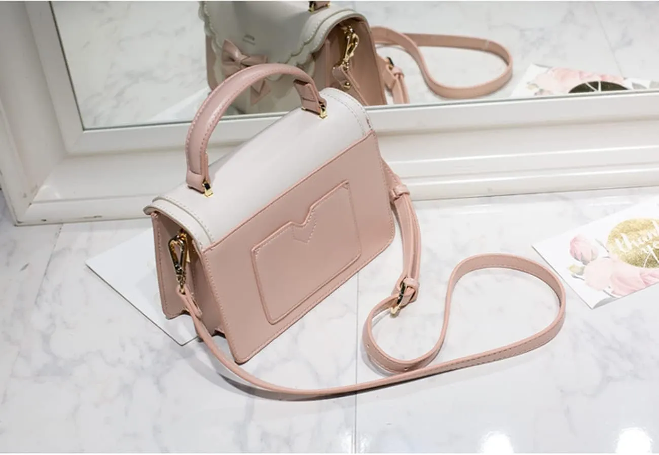 Women's Lolita Messenger Bag Sweet Bowknot Fashion PU Leather Satchel Handbag Anime Crossbody Shoulder Bag