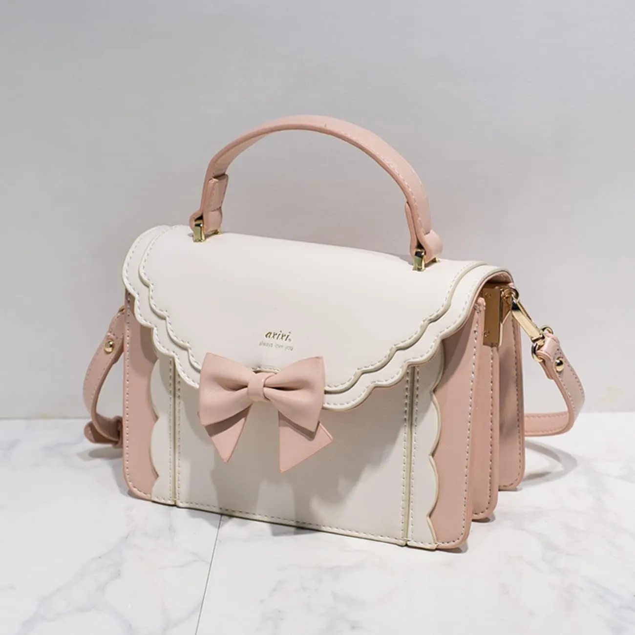 Women's Lolita Messenger Bag Sweet Bowknot Fashion PU Leather Satchel Handbag Anime Crossbody Shoulder Bag
