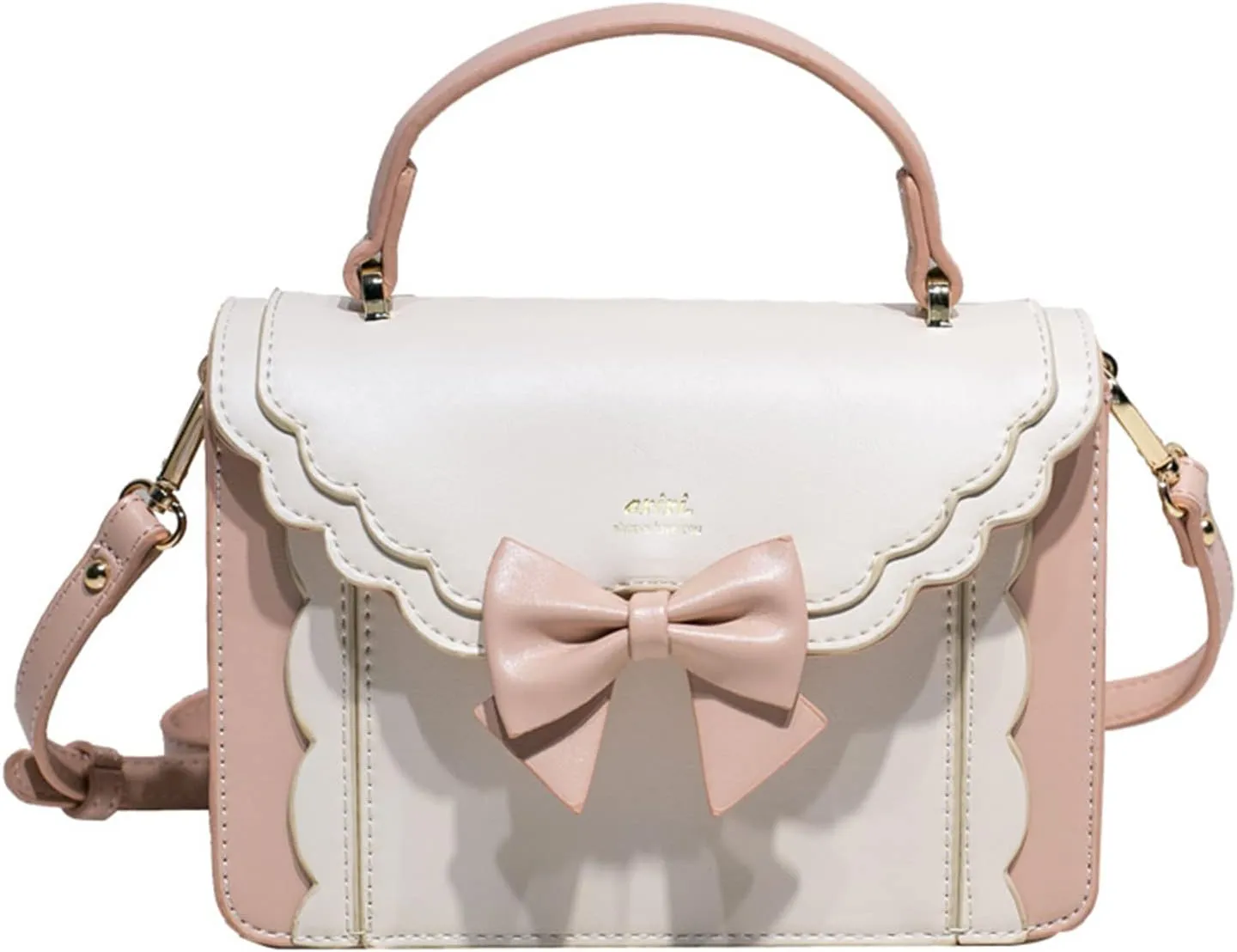 Women's Lolita Messenger Bag Sweet Bowknot Fashion PU Leather Satchel Handbag Anime Crossbody Shoulder Bag