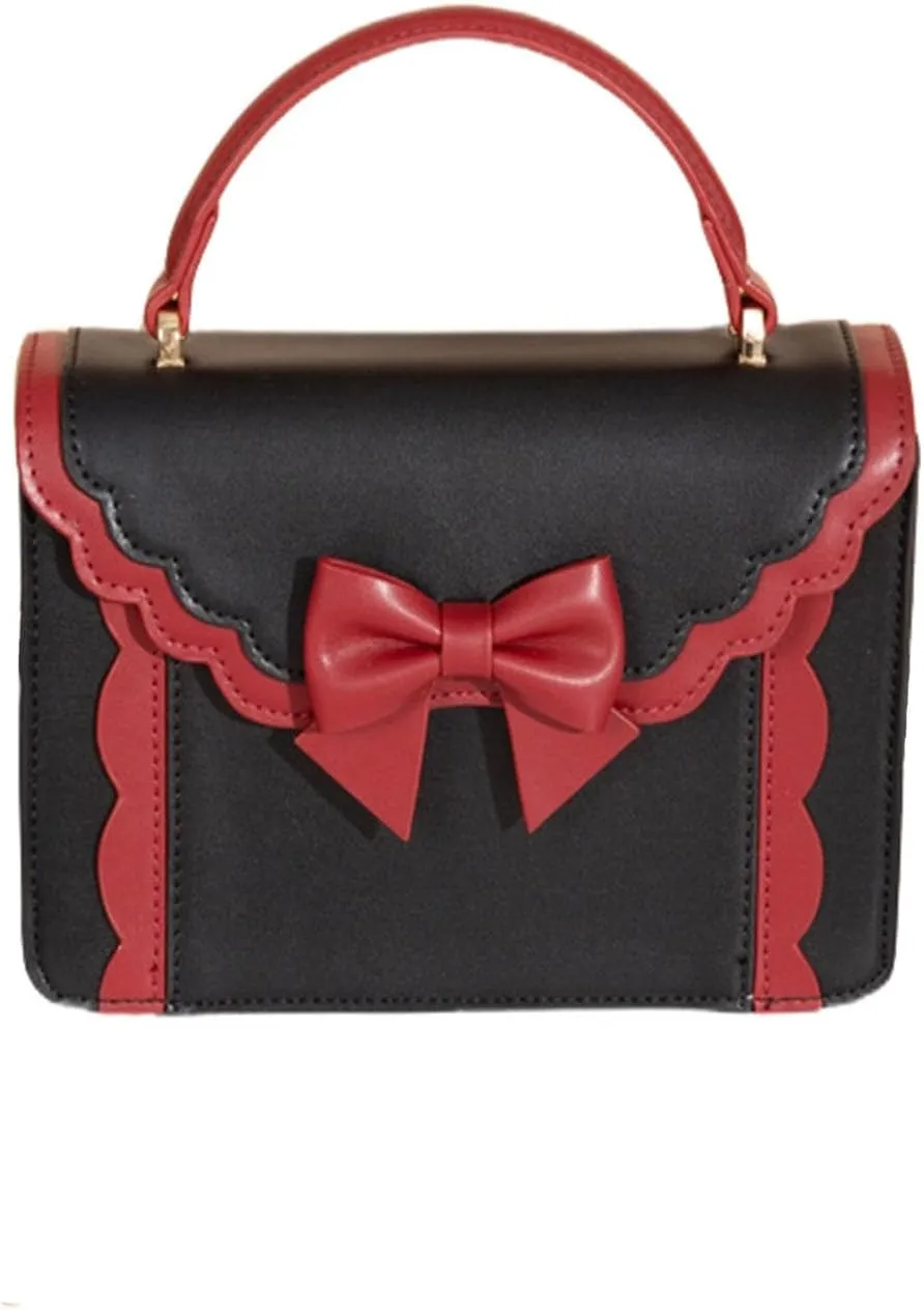 Women's Lolita Messenger Bag Sweet Bowknot Fashion PU Leather Satchel Handbag Anime Crossbody Shoulder Bag