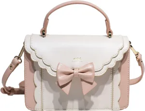 Women's Lolita Messenger Bag Sweet Bowknot Fashion PU Leather Satchel Handbag Anime Crossbody Shoulder Bag