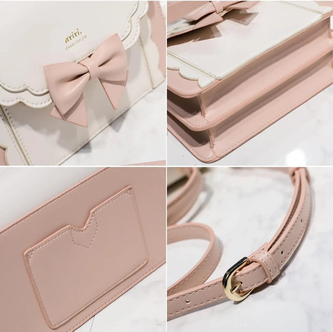 Women's Lolita Messenger Bag Sweet Bowknot Fashion PU Leather Satchel Handbag Anime Crossbody Shoulder Bag