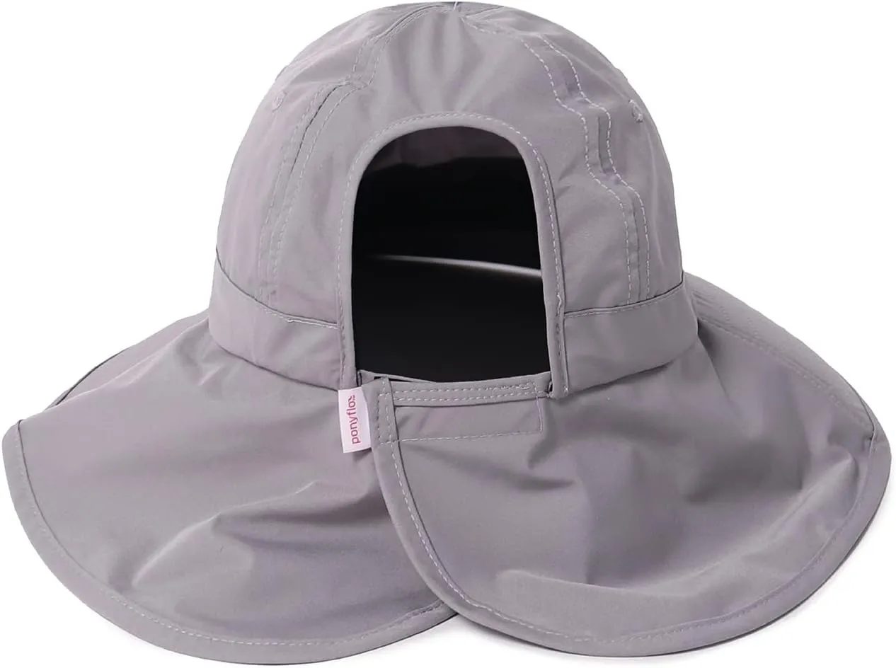 Womens Outdoor Ponytail Drawstring Bucket Hat with Full Back Opening