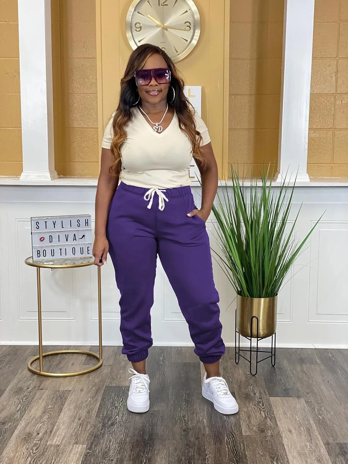 Women's Plus Size Casual Sweatpants Drawstring Jogger Pants Tight Track Pants with Pockets