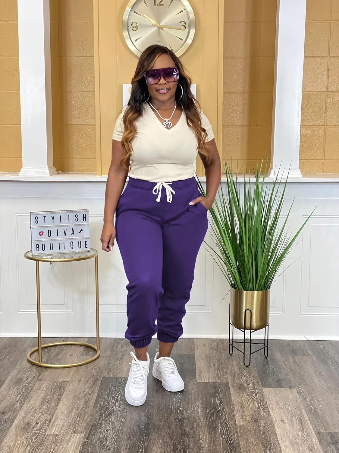 Women's Plus Size Casual Sweatpants Drawstring Jogger Pants Tight Track Pants with Pockets