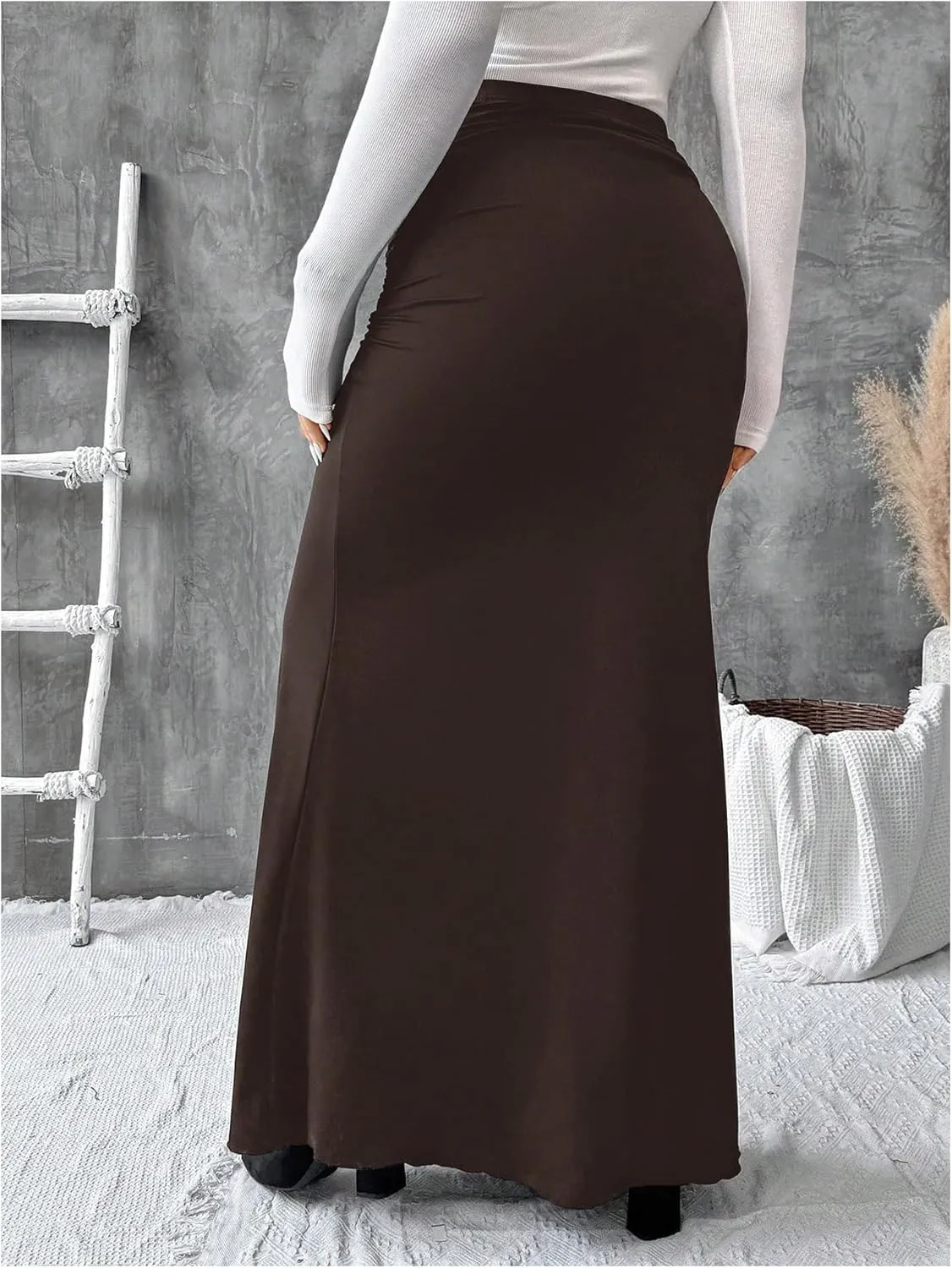 Women's Plus Size Fishtail Knitted Skirt High Waisted Ruched Long Skirts