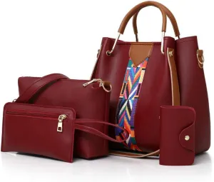 Women's PU Four-piece Set Bag Fashion Shoulder Portable Messenger Ribbon Handbag