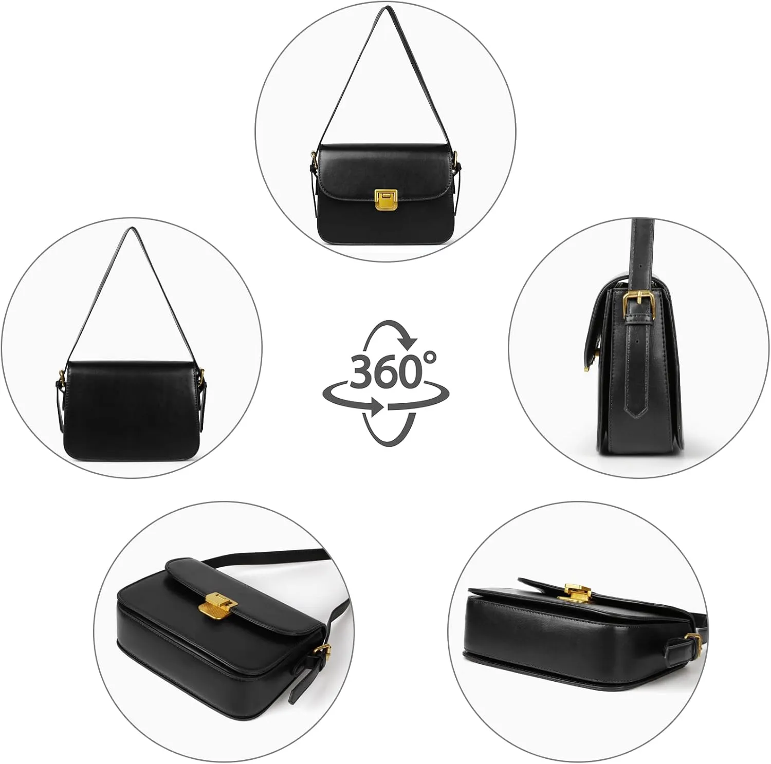 Women's Shoulder Bag Messenger Handbag Preppy Style Female Crossbody Bag Retro Purse Designer Briefcase (Black)