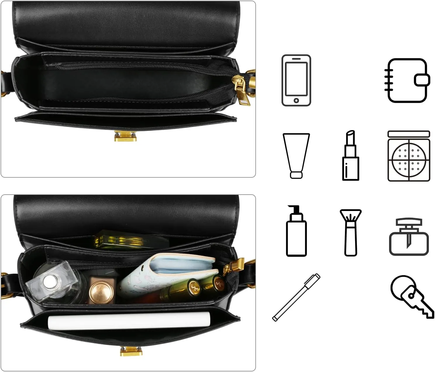 Women's Shoulder Bag Messenger Handbag Preppy Style Female Crossbody Bag Retro Purse Designer Briefcase (Black)