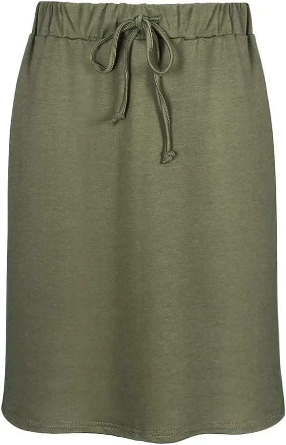 Womens Skirts Knee Length Pencil Skirts Elastic Midi Bodycon Solid Drawstring Daily Dresses