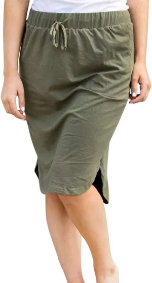 Womens Skirts Knee Length Pencil Skirts Elastic Midi Bodycon Solid Drawstring Daily Dresses