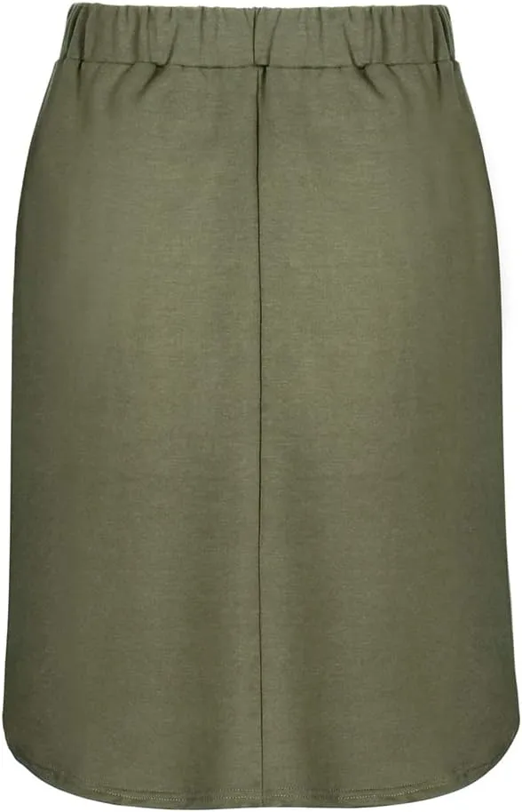 Womens Skirts Knee Length Pencil Skirts Elastic Midi Bodycon Solid Drawstring Daily Dresses