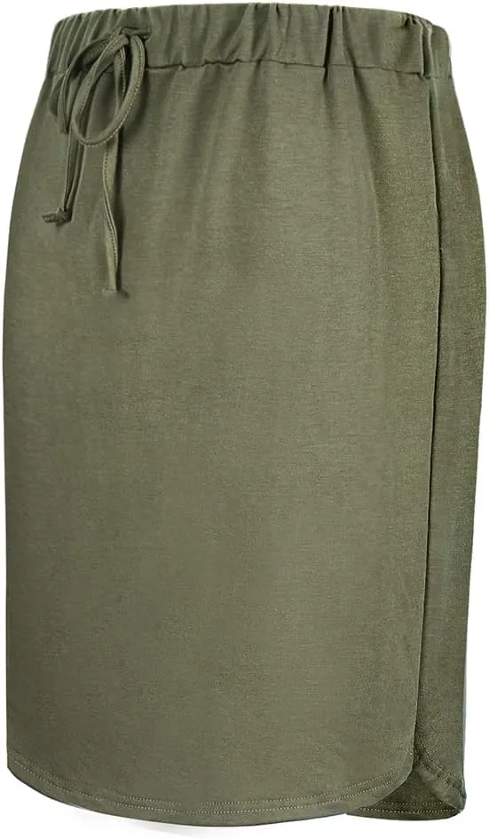 Womens Skirts Knee Length Pencil Skirts Elastic Midi Bodycon Solid Drawstring Daily Dresses