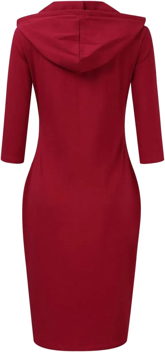 Women's Stripe Pocket Knee Length Slim Pullover Hoodie Dress