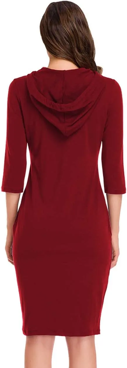 Women's Stripe Pocket Knee Length Slim Pullover Hoodie Dress