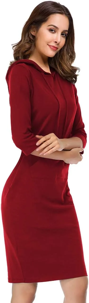 Women's Stripe Pocket Knee Length Slim Pullover Hoodie Dress