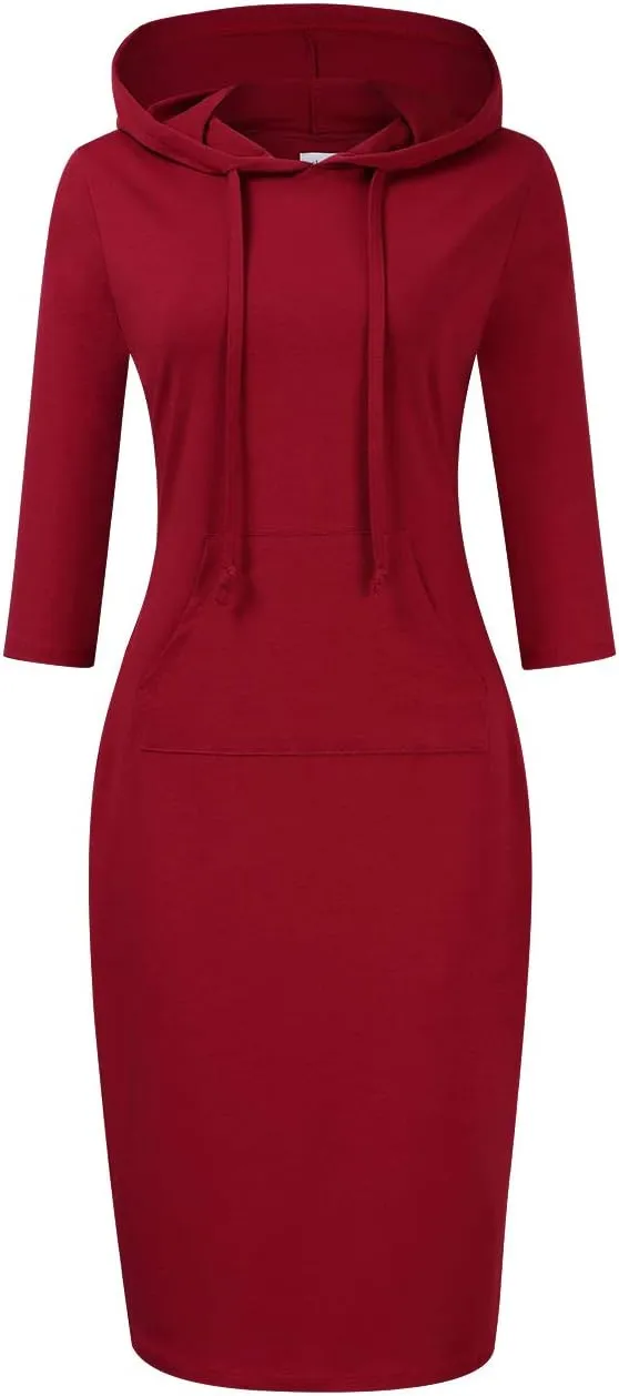 Women's Stripe Pocket Knee Length Slim Pullover Hoodie Dress