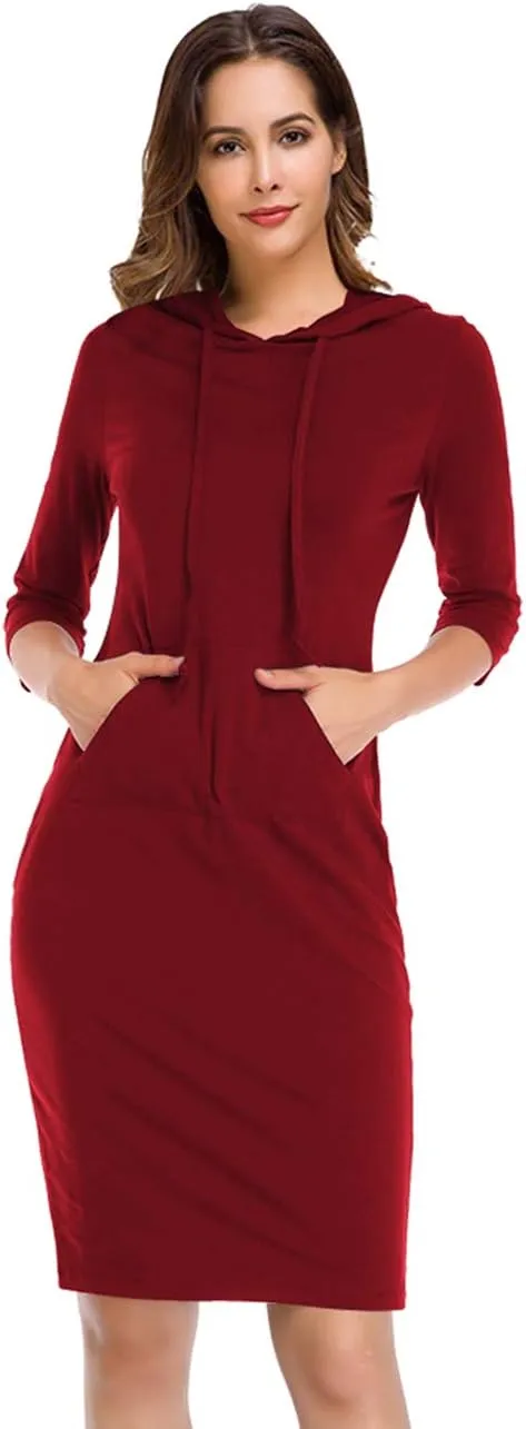 Women's Stripe Pocket Knee Length Slim Pullover Hoodie Dress