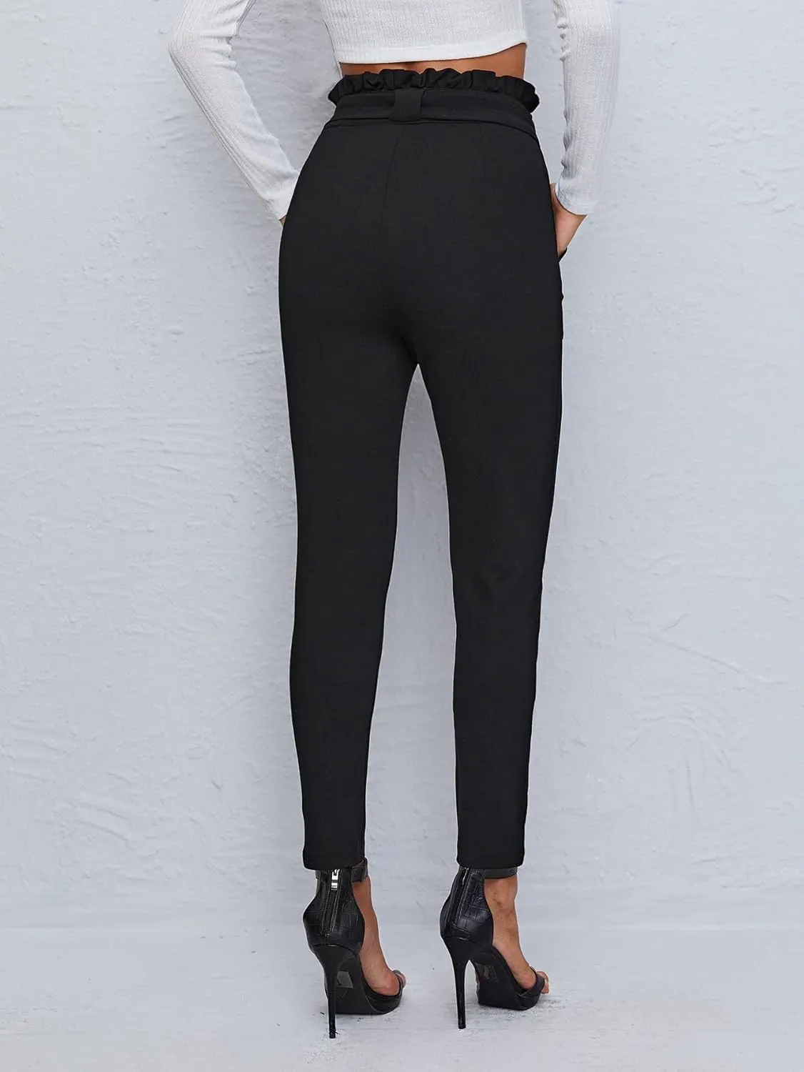 Women's Summer Pants Paperbag Waist Double Pocket Belted Pants Casual Work Pants