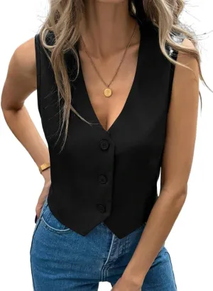 Womens Summer Tops Casual Blouses Sleeveless Casual Button Plain V Neck Blouse