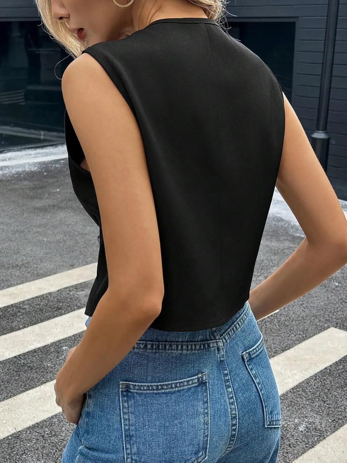 Womens Summer Tops Casual Blouses Sleeveless Casual Button Plain V Neck Blouse