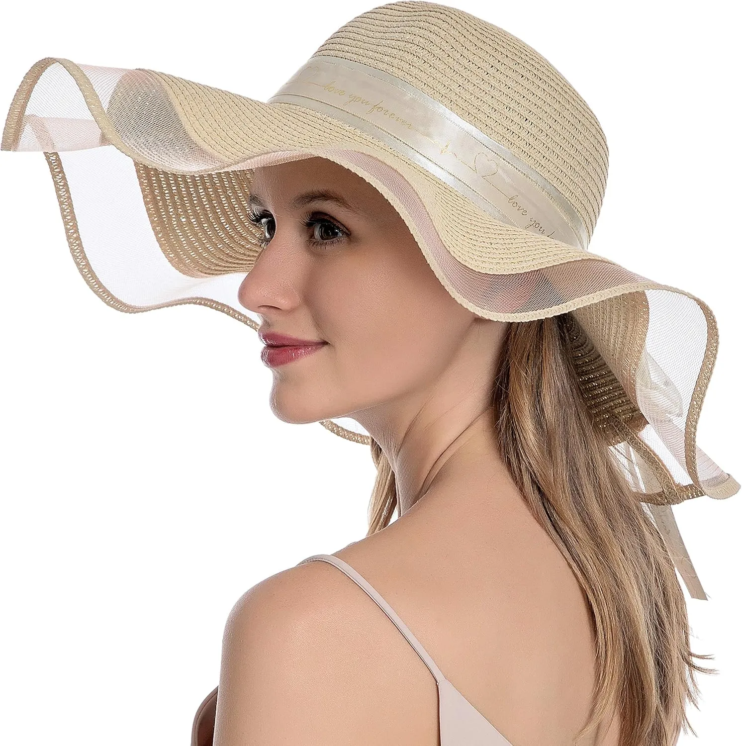 Womens Sun Straw Hat UV UPF50 Travel Foldable Wide Brim Summer Beach Hats