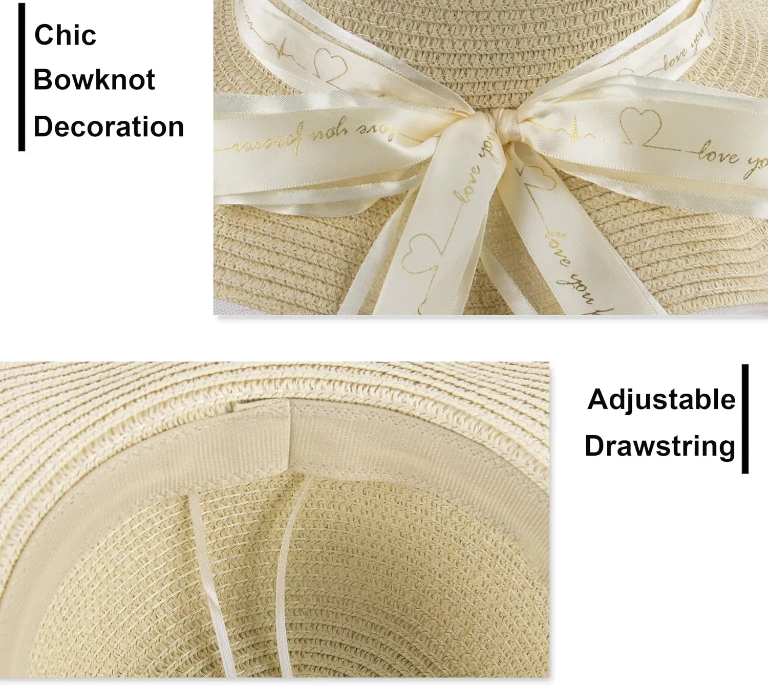 Womens Sun Straw Hat UV UPF50 Travel Foldable Wide Brim Summer Beach Hats