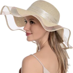 Womens Sun Straw Hat UV UPF50 Travel Foldable Wide Brim Summer Beach Hats