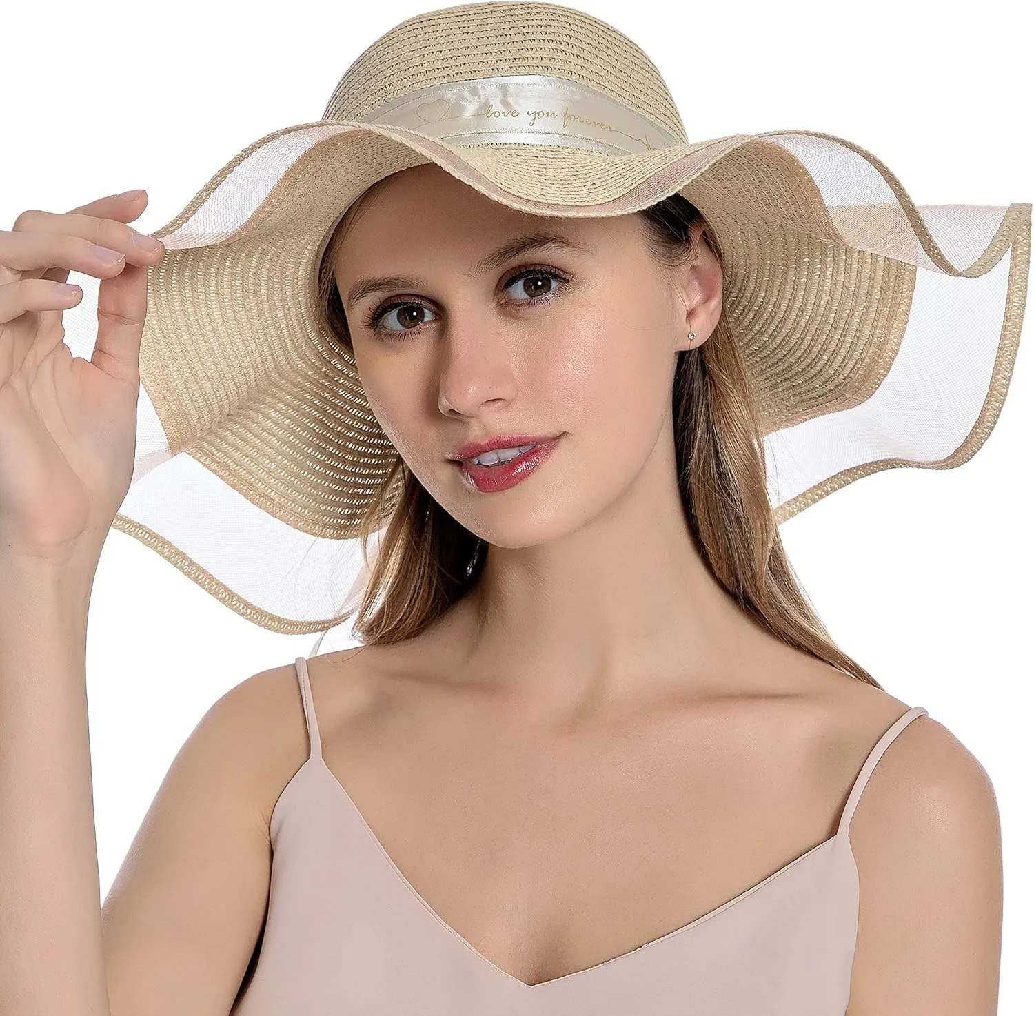 Womens Sun Straw Hat UV UPF50 Travel Foldable Wide Brim Summer Beach Hats