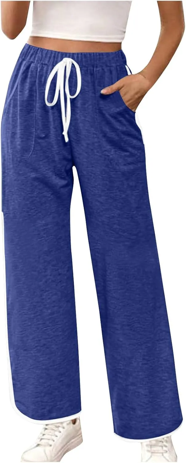 Women's Sweatpants Wide Leg Joggers Drawstring Elastic Pants Lightweight Lounge Baggy Running Pants with Pockets