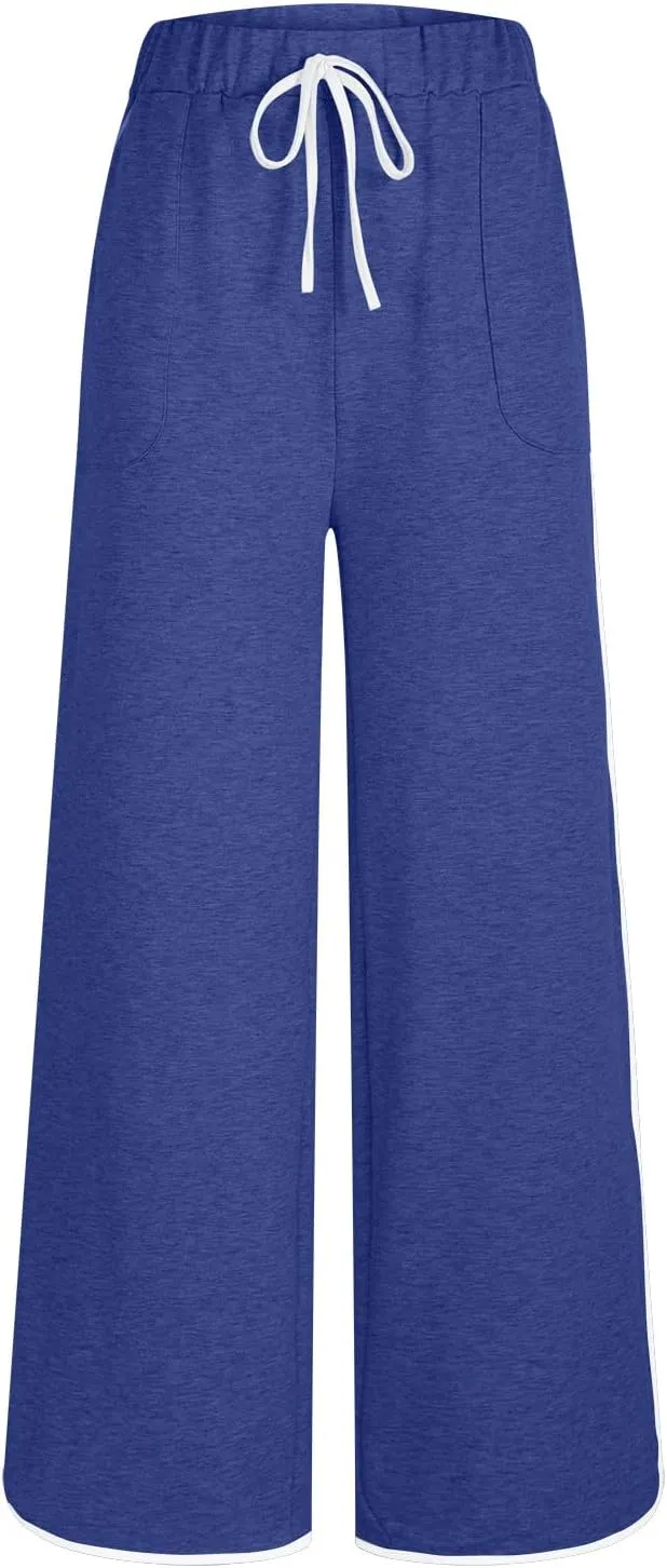 Women's Sweatpants Wide Leg Joggers Drawstring Elastic Pants Lightweight Lounge Baggy Running Pants with Pockets