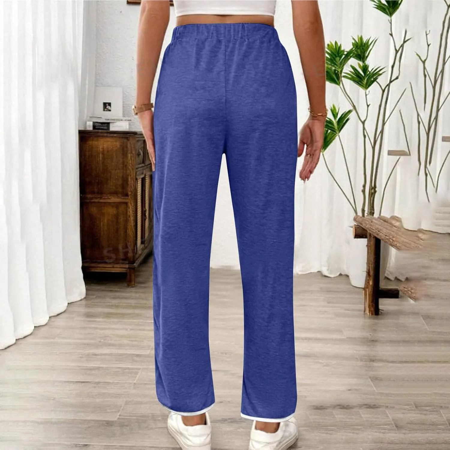 Women's Sweatpants Wide Leg Joggers Drawstring Elastic Pants Lightweight Lounge Baggy Running Pants with Pockets