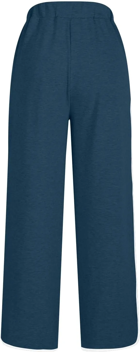 Women's Sweatpants Wide Leg Joggers Drawstring Elastic Pants Lightweight Lounge Baggy Running Pants with Pockets