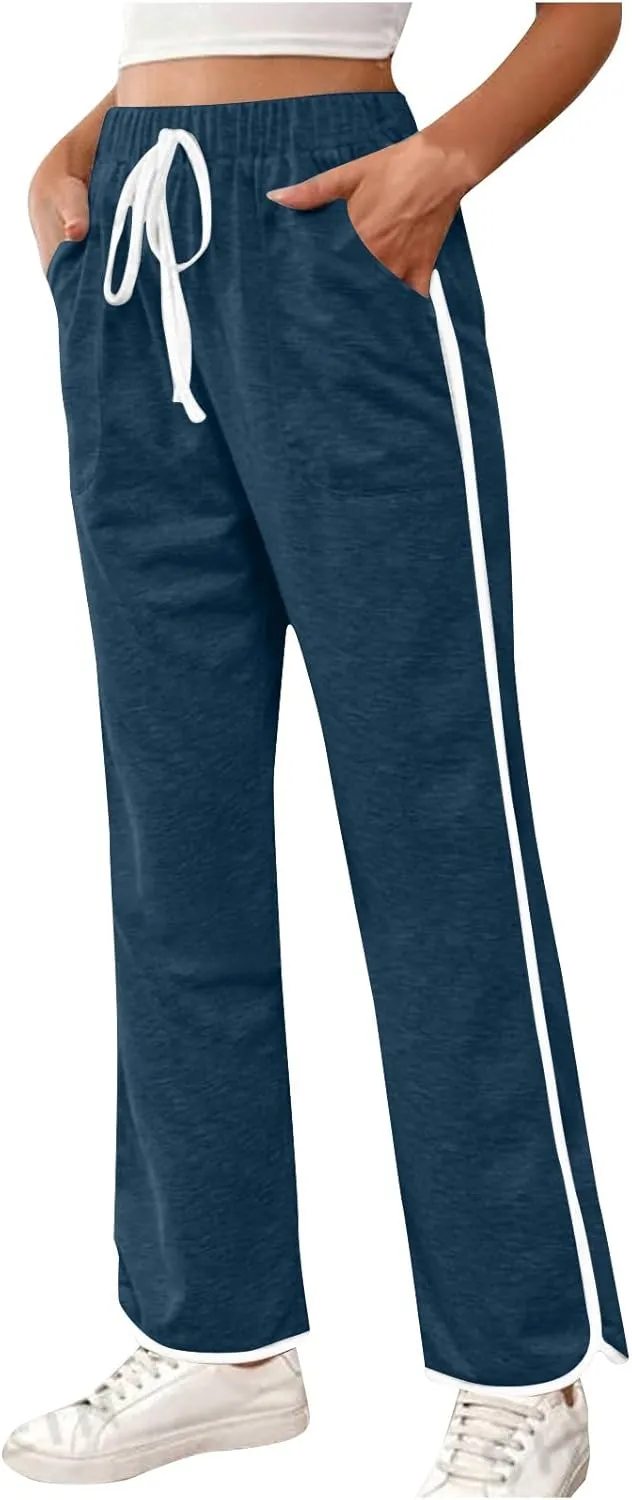 Women's Sweatpants Wide Leg Joggers Drawstring Elastic Pants Lightweight Lounge Baggy Running Pants with Pockets