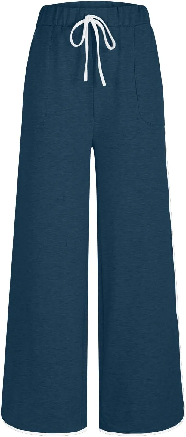 Women's Sweatpants Wide Leg Joggers Drawstring Elastic Pants Lightweight Lounge Baggy Running Pants with Pockets