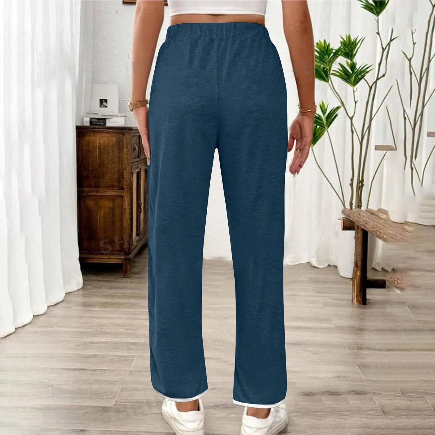 Women's Sweatpants Wide Leg Joggers Drawstring Elastic Pants Lightweight Lounge Baggy Running Pants with Pockets