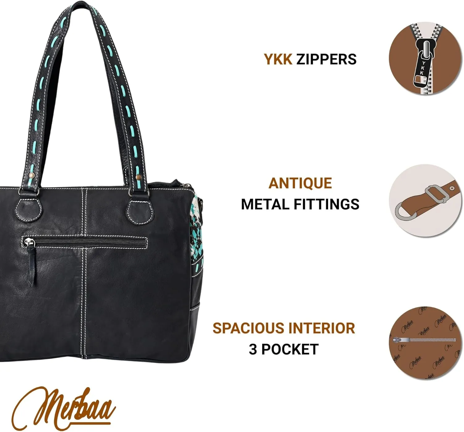 Women's Tote Bag Vintage Cowhide Hairon Leather Handbags for Women Hobo bags, Tote Shoulder Bag with Zipper