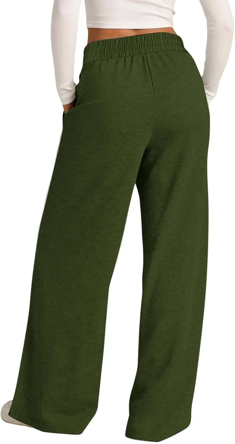 Women's Wide Leg Sweatpant High Waist Baggy Casual Elastic Drawstring Workout Active Joggers Pants with Pockets