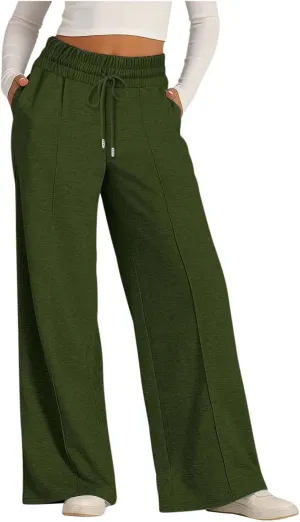 Women's Wide Leg Sweatpant High Waist Baggy Casual Elastic Drawstring Workout Active Joggers Pants with Pockets