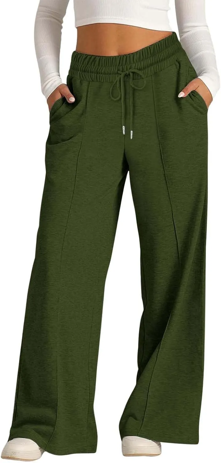 Women's Wide Leg Sweatpant High Waist Baggy Casual Elastic Drawstring Workout Active Joggers Pants with Pockets